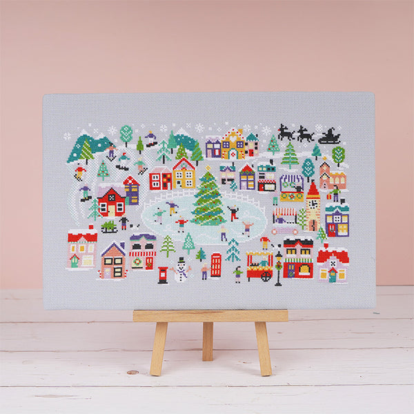 Kit Point De Croix Sur Bois "Maison De Noël" Wonderland Crafts FLW-047 – 11x11,5 Cm, Avec Perles Et Fils