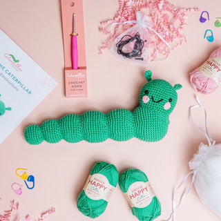 Caterpillar amigurumi model and crochet kit supplies
