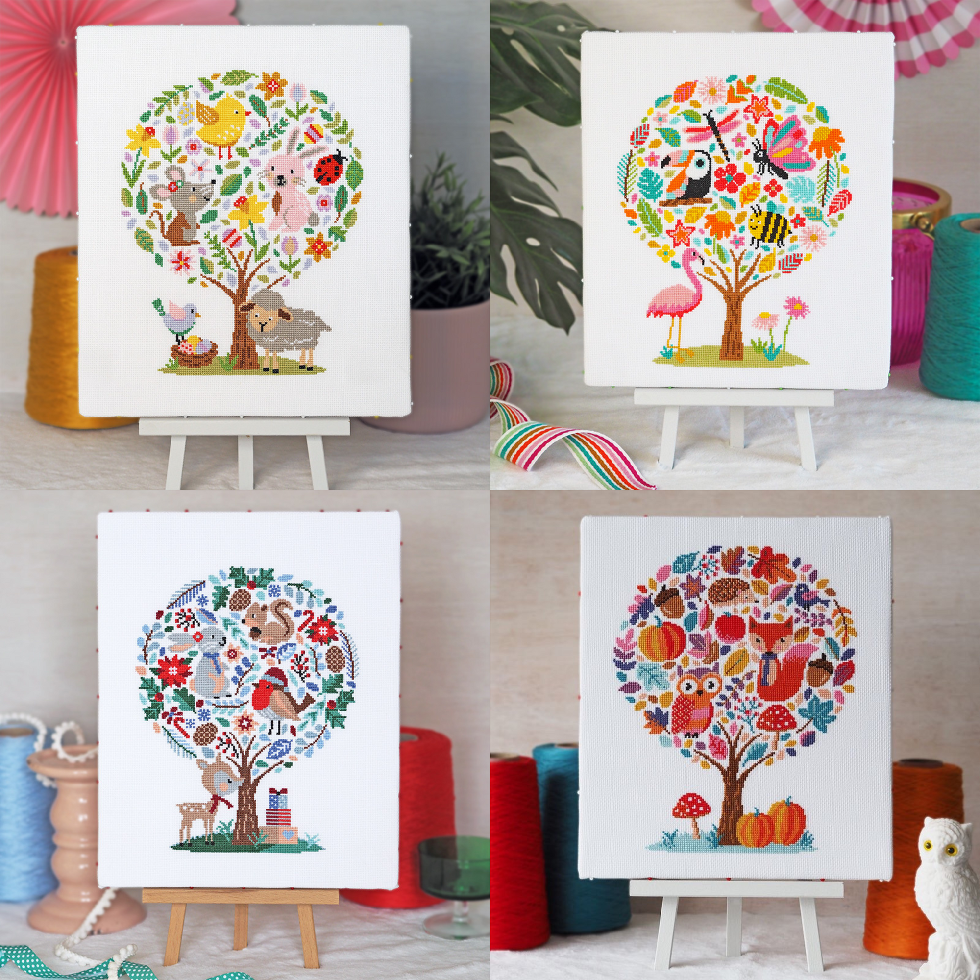 Seasonal trees cross stitch patterns