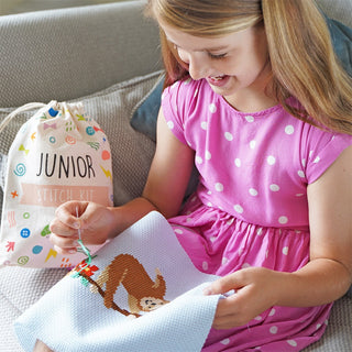Child cross stitching