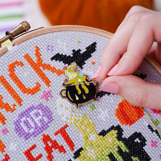 Trick or Treat Cross Stitch Kit and Cauldron Needle Minder
