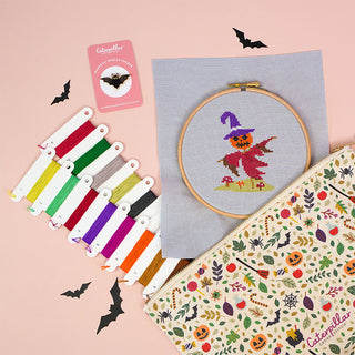 Hello-ween stitched sample, bat needle minder and bag