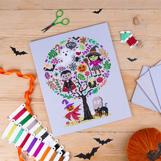 Hello-ween cross stitch pattern flatlay