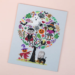 Hello-ween cross stitch pattern flatlay