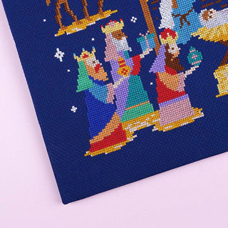 Silent Night Nativity Cross Stitch Kit Stitched Sample Close Up