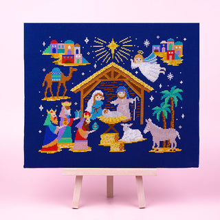 Silent Night Nativity Cross Stitch Kit Stitched Sample