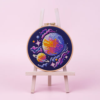 Out of this World Cross Stitch Kit - Stitched sample in 6inch Elbesee hoop