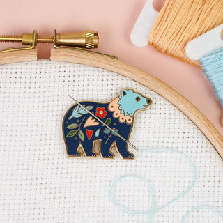 Scandi Bear needle minder on a hoop
