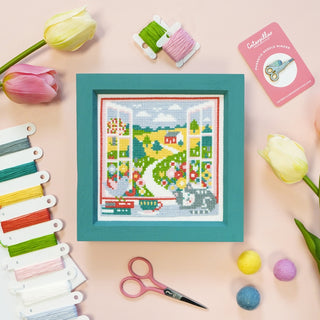 Spring View Cross Stitch Pattern Framed