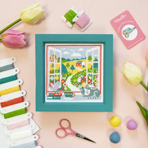 Spring View Cross Stitch Pattern Framed