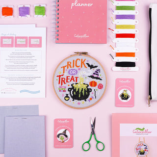 Trick or Treat Cross Stitch Kit Flatlay