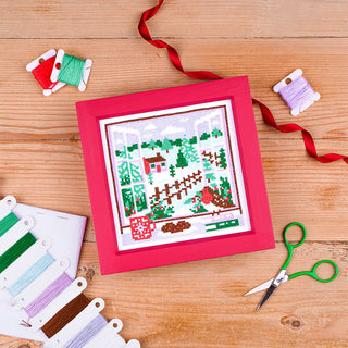 Winter View Cross Stitch Kit Stitch Sample Flatlay