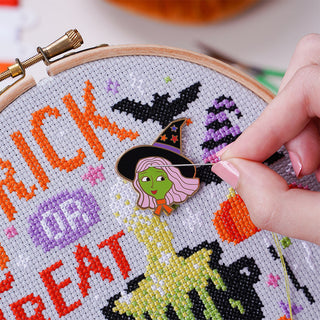 Trick or Treat Cross Stitch Kit and Witch Needle Minder