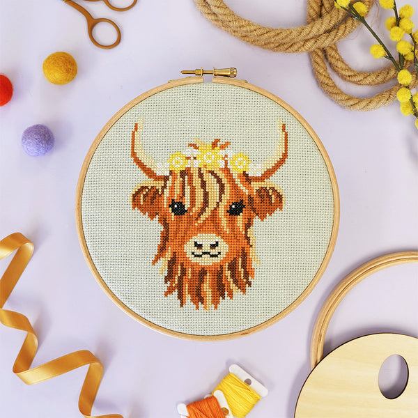 Hamish The Highland Cow - Cross Stitch Kit | Caterpillar Cross Stitch
