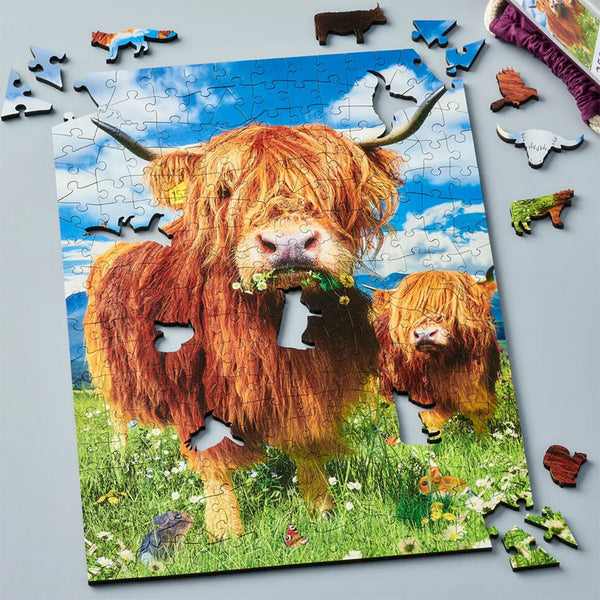 1000 Piece Jigsaw Puzzle - Highland Cow In Snowy Mountain Scene, Challenging Adult Puzzle With Poster